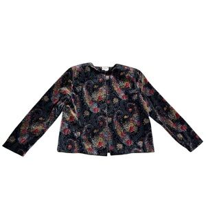 Women's Vintage Orvis Paisley Floral Velvet Velour Silk in Open Blazer Jacket 18